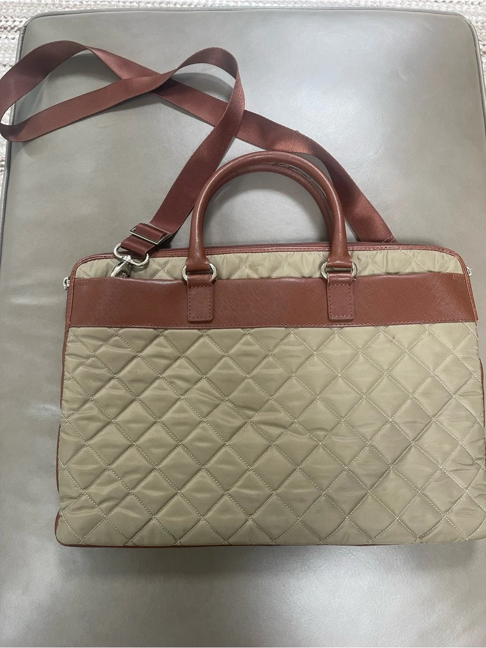 Knomo Quilted Avignon laptop Bag in Brown/Tan